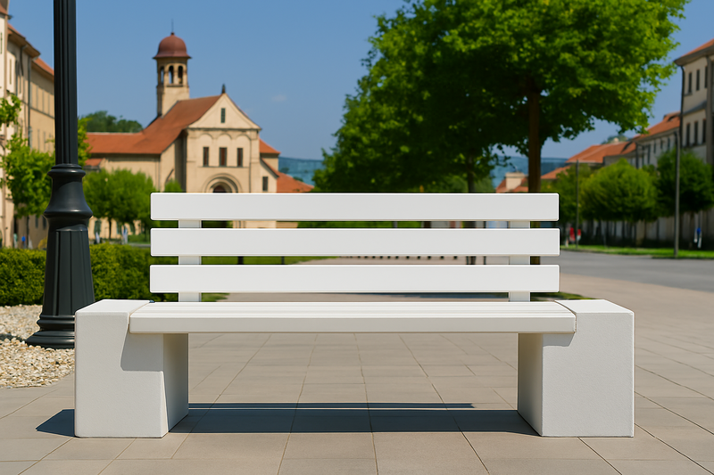 Banca premium din beton cu marmura alba, cu lemn de stejar